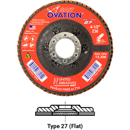 OVATION MEULE LAMELLE5X5/8 11 GRAIN36, 5" x 5/8"-11, Type 27, Grain 36, Zirconium Canadian Safety Group Inc.