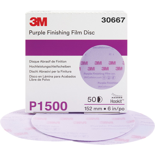Disque de finition en pellicule violet Hookit, dia 6", Grain P1500, Oxyde d'aluminium Canadian Safety Group Inc.