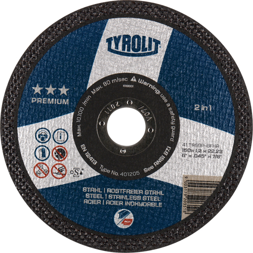 Meule &agrave; tronçonner 2-en-1 de premi&egrave;re qualit&eacute; Thincut, 7" x 1/16", Arbre de 7/8", Type 1, Oxyde d'aluminium, 8600 Tr/min Canadian Safety Group Inc.