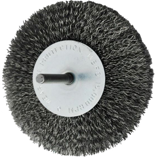 Brosses mont&eacute;es &agrave; fils cr&ecirc;p&eacute;s circulaires, 4", Fils 0,008", Tige 1/4" Canadian Safety Group Inc.