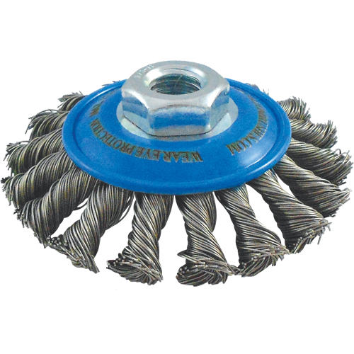 Knotted Wire Wheel Saucer Brushes, 5" Dia., 0.02" Fill, 5/8"-11 Arbor, Stainless Steel Canadian Safety Group Inc.