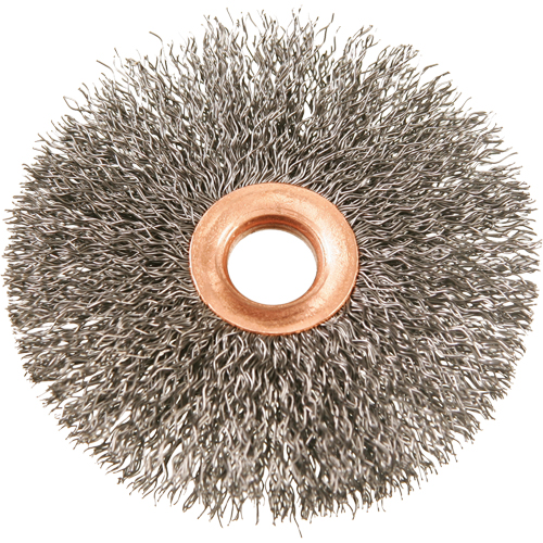 Brosses rotatives &agrave; fils cr&ecirc;p&eacute;s avec moyeu en cuivre 3", 3" dia., Fils 0,012", Arbre 1/2" Canadian Safety Group Inc.