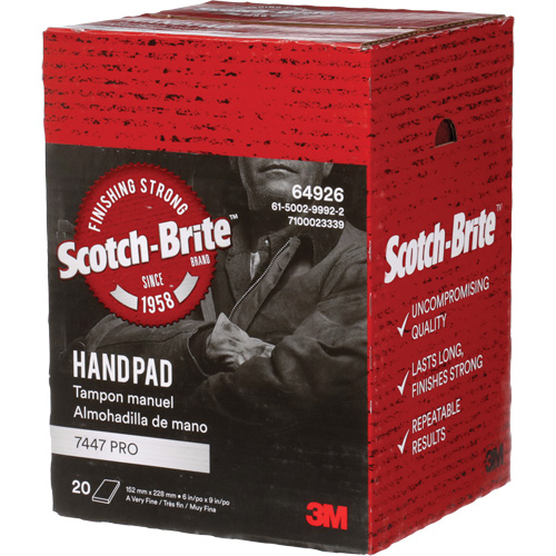 Tampons manuels Scotch-Brite 7447, Oxyde d'aluminium, 9" x 6", Grain Tr&egrave;s fin Canadian Safety Group Inc.