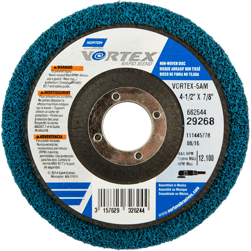 Meule non tiss&eacute;e Vortex, 4-1/2" dia. x 1/2" la, Arbre 7/8", Oxyde d'aluminium Canadian Safety Group Inc.