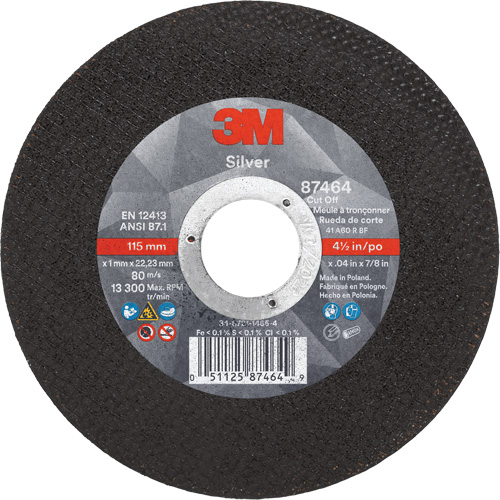 Meule &agrave; tronçonner Silver, 4-1/2" x 0,04", Arbre de 7/8", Type 1, C&eacute;ramique, 13 300 Tr/min Canadian Safety Group Inc.