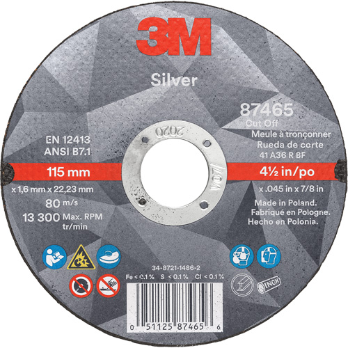 Meule &agrave; tronçonner Silver, 4-1/2" x 0,045", Arbre de 7/8", Type 1, C&eacute;ramique, 13 300 Tr/min Canadian Safety Group Inc.