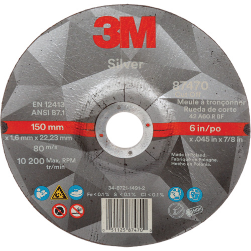 Silver Cut-Off Wheel, 6" x 0.045", 7/8" Arbor, Type 27, Ceramic, 10200 RPM Canadian Safety Group Inc.