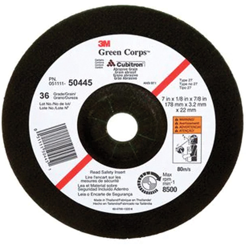 Meule &agrave; moyeu d&eacute;port&eacute; Green Corps, 7" x 1/8", Arbre 7/8", C&eacute;ramique, Type 27 Canadian Safety Group Inc.
