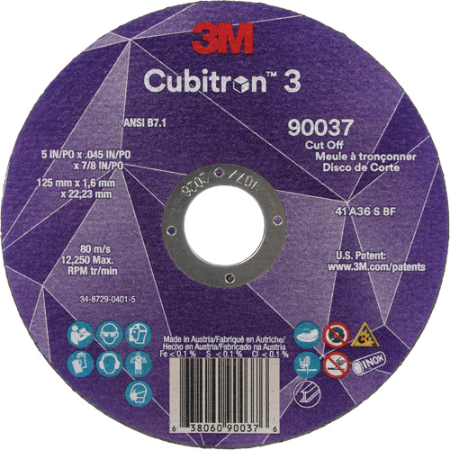 Meule &agrave; tronçonner Cubitron 3, 5" x 0,045", Arbre de 7/8", Type 1, C&eacute;ramique, 12250 Tr/min Canadian Safety Group Inc.