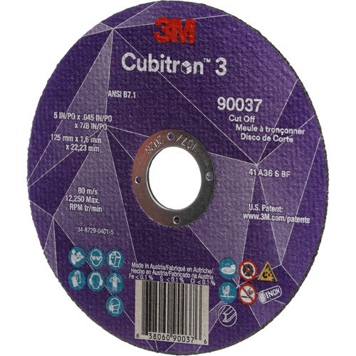 Meule &agrave; tronçonner Cubitron 3, 5" x 0,045", Arbre de 7/8", Type 1, C&eacute;ramique, 12250 Tr/min Canadian Safety Group Inc.