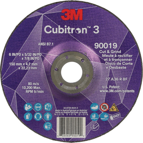 Meule &agrave; couper & tronçonner Cubitron 3, 6" x 5/32", Arbre de 7/8", Type T27, Grain de 36+, C&eacute;ramique Canadian Safety Group Inc.
