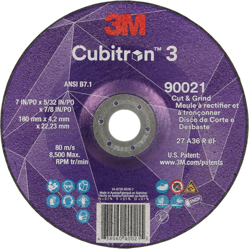 Meule &agrave; couper & tronçonner Cubitron 3, 7" x 5/32", Arbre de 7/8", Type T27, Grain de 36+, C&eacute;ramique Canadian Safety Group Inc.