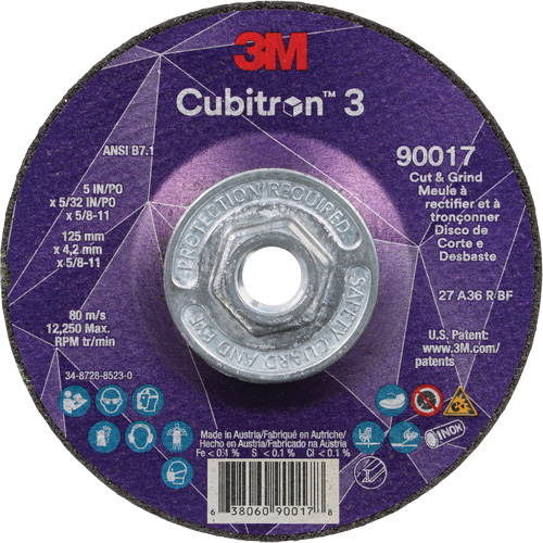 Meule &agrave; couper & tronçonner Cubitron 3, 5" x 5/32", Arbre de 5/8"-11, Type T27, Grain de 36+, C&eacute;ramique Canadian Safety Group Inc.