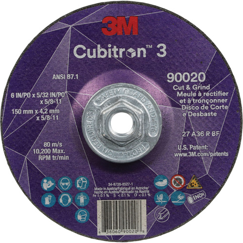Cubitron 3 Cut & Grind Wheel, 6" x 5/32", 5/8"-11 Arbor, Type T27, 36+ Grit, Ceramic Canadian Safety Group Inc.