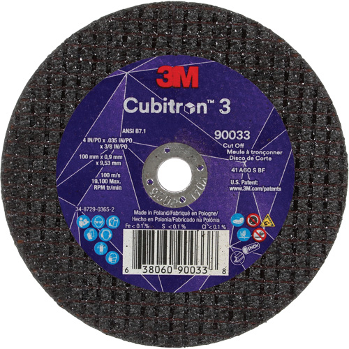 Meule &agrave; tronçonner Cubitron 3, 4" x 0,035", Arbre de 3/8", Type T1, C&eacute;ramique, 21000 Tr/min Canadian Safety Group Inc.