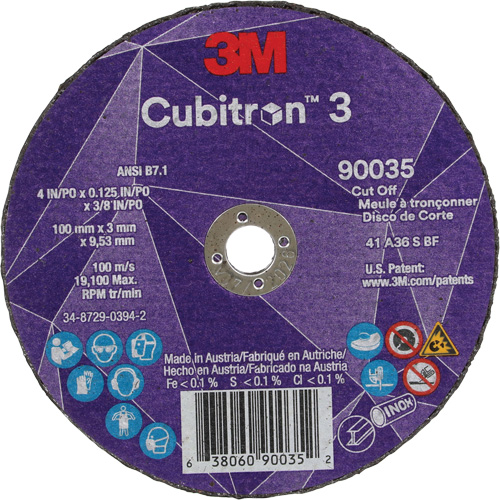 Meule &agrave; tronçonner Cubitron 3, 4" x 1/8", Arbre de 3/8", Type T1, C&eacute;ramique, 21000 Tr/min Canadian Safety Group Inc.