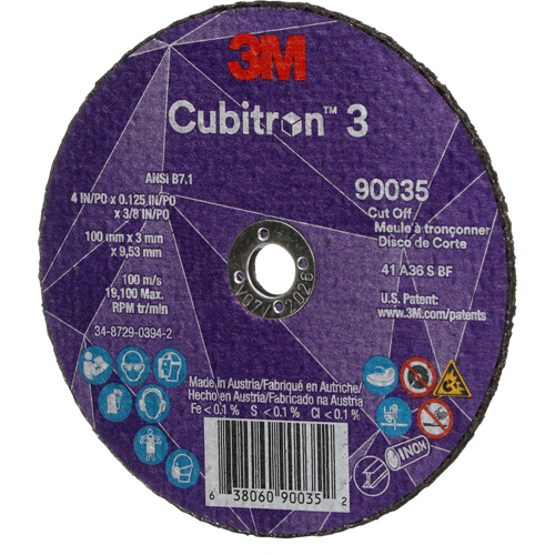 Meule &agrave; tronçonner Cubitron 3, 4" x 1/8", Arbre de 3/8", Type T1, C&eacute;ramique, 21000 Tr/min Canadian Safety Group Inc.