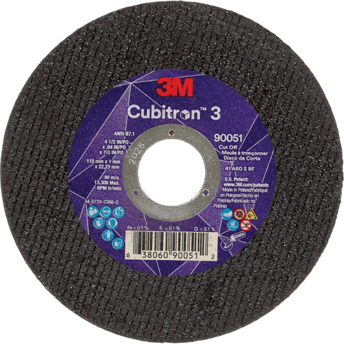 Cubitron 3 Cut-Off Wheel, 4-1/2" x 0.04", 7/8" Arbor, Type T1, Ceramic, 13300 RPM Canadian Safety Group Inc.