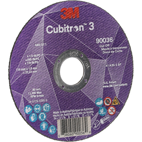 Meule &agrave; tronçonner Cubitron 3, 4-1/2" x 0,045", Arbre de 7/8", Type T1, C&eacute;ramique, 13 300 Tr/min Canadian Safety Group Inc.