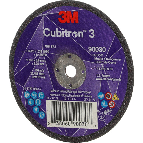Cubitron 3 Cut-Off Wheel, 3" x 0.035", 1/4" Arbor, Type T1, Ceramic, 21000 RPM Canadian Safety Group Inc.