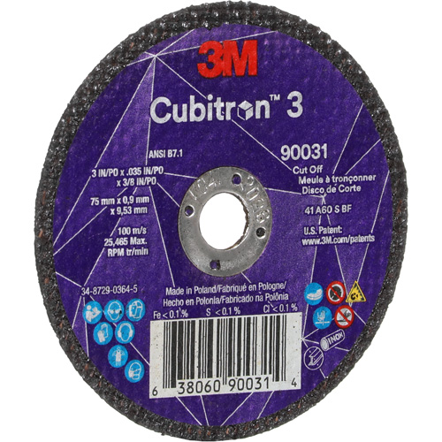 Meule &agrave; tronçonner Cubitron 3, 3" x 0,035", Arbre de 3/8", Type T1, C&eacute;ramique, 21000 Tr/min Canadian Safety Group Inc.