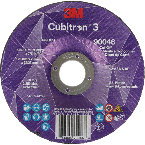 Meule &agrave; tronçonner Cubitron 3, 5" x 0,09", Arbre de 7/8", Type T27, C&eacute;ramique, 12250 Tr/min Canadian Safety Group Inc.