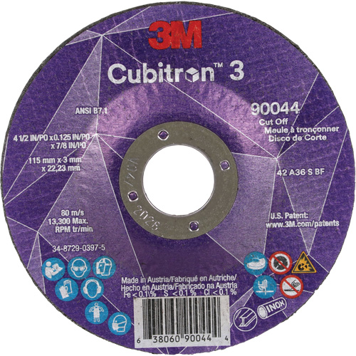 Cubitron 3 Cut-Off Wheel, 4-1/2" x 1/8", 7/8" Arbor, Type T27, Ceramic, 13300 RPM Canadian Safety Group Inc.