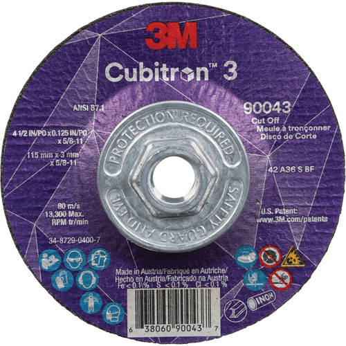Meule &agrave; tronçonner Cubitron 3, 4-1/2" x 1/8", Arbre de 5/8"-11, Type T27, C&eacute;ramique, 13 300 Tr/min Canadian Safety Group Inc.