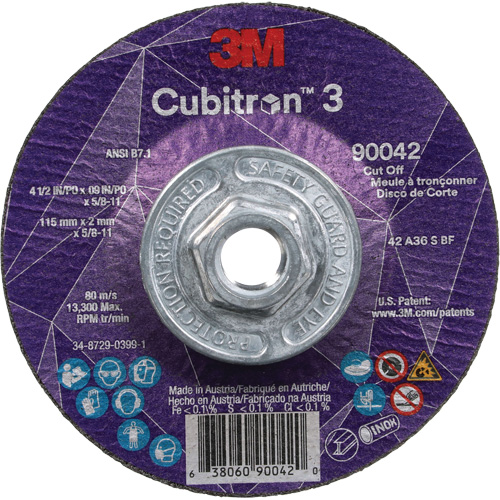 Cubitron 3 Cut-Off Wheel, 4-1/2" x 0.09", 5/8"-11 Arbor, Type T27, Ceramic, 13300 RPM Canadian Safety Group Inc.