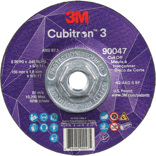 Meule &agrave; tronçonner Cubitron 3, 6" x 0,045", Arbre de 5/8"-11, Type T27, C&eacute;ramique, 10 200 Tr/min Canadian Safety Group Inc.