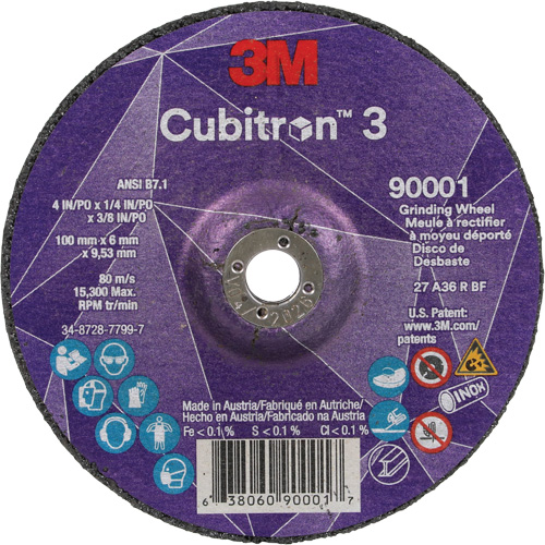 Meule a moyeu d&eacute;port&eacute; Cubitron 3, 4" x 1/4", Arbre 3/8", C&eacute;ramique, Type T27 Canadian Safety Group Inc.