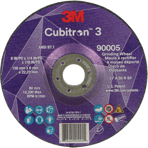 Cubitron 3 Depressed Centre Grinding Wheel, 6" x 1/4", 7/8" Arbor, Ceramic, Type T27 Canadian Safety Group Inc.