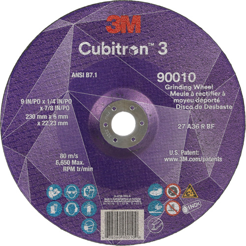 Meule a moyeu d&eacute;port&eacute; Cubitron 3, 9" x 1/4", Arbre 7/8", C&eacute;ramique, Type T27 Canadian Safety Group Inc.