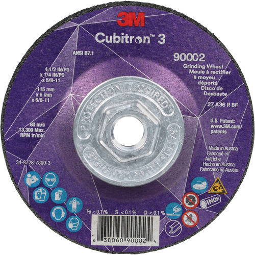 Cubitron 3 Depressed Centre Grinding Wheel, 4-1/2" x 1/4", 5/8"-11 Arbor, Ceramic, Type T27 Canadian Safety Group Inc.