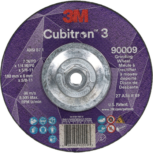 Cubitron 3 Depressed Centre Grinding Wheel, 7" x 1/4", 5/8"-11 Arbor, Ceramic, Type T27 Canadian Safety Group Inc.