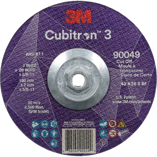 Cubitron 3 Cut-Off Wheel, 7" x 0.09", 5/8"-11 Arbor, Type T27, Ceramic, 8500 RPM Canadian Safety Group Inc.
