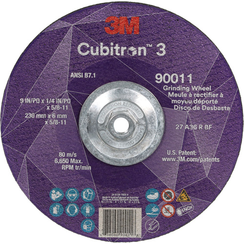 Cubitron 3 meule a moyeu d&eacute;port&eacute;, 9" x 0,25", Arbre 5/8"-11, C&eacute;ramique, Type T27 Canadian Safety Group Inc.