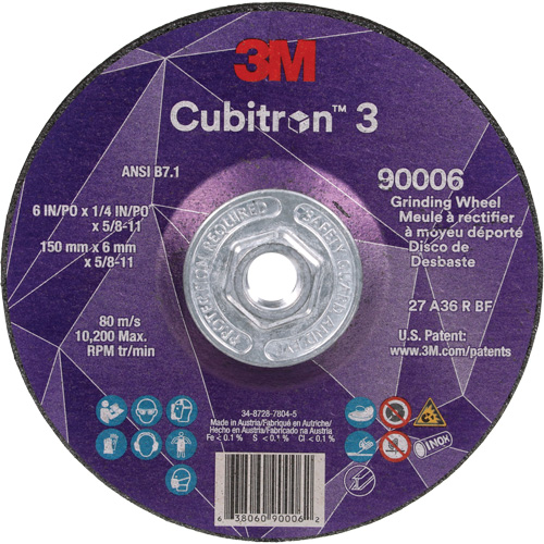 Cubitron 3 Depressed Centre Grinding Wheel, 6" x 0.25", 5/8"-11 Arbor, Ceramic, Type T27 Canadian Safety Group Inc.