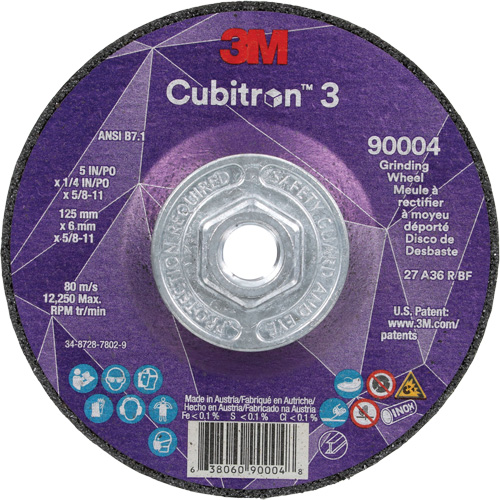 Cubitron 3 Depressed Centre Grinding Wheel, 5" x 0.25", 5/8"-11 Arbor, Ceramic, Type T27 Canadian Safety Group Inc.