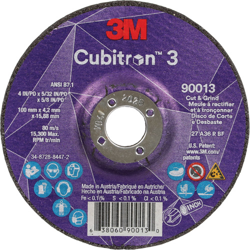 Meule &agrave; tronçonner Cubitron 3, 4" x 39/250", Arbre de 5/8", Type 27, Grain de 36, C&eacute;ramique Canadian Safety Group Inc.