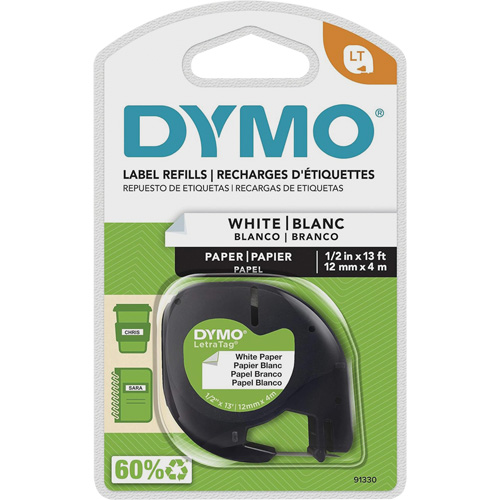 Labels for LetraTag Plus LT100-H, 12 mm x 13', Black on White Canadian Safety Group Inc.