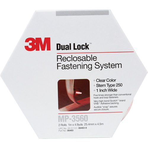 Attache refermable Dual Lock, Auto-appariement, 5 vg x 1", Adh&eacute;sif, Transparent Canadian Safety Group Inc.