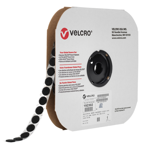 Attache Velcoin, Crochet, 3/4" dia., Adh&eacute;sif, Noir Canadian Safety Group Inc.