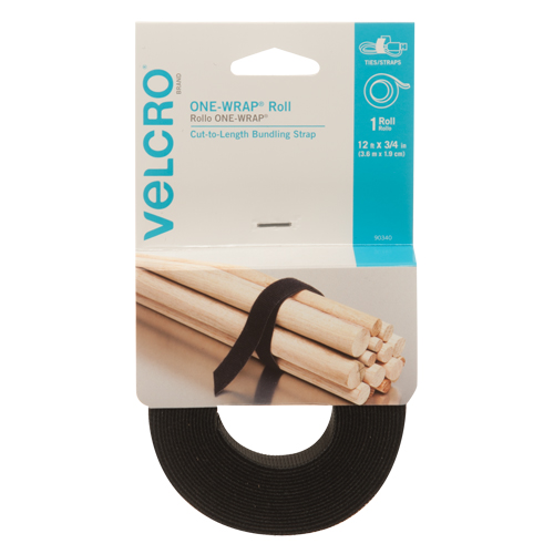 One-Wrap&reg; Fastener Tape, Hook & Loop, 12' x 3/4", Self-Grip, Black Canadian Safety Group Inc.