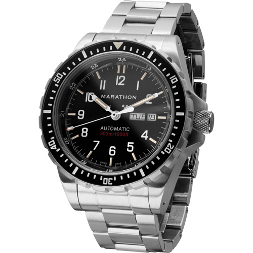 Tr&egrave;s grande montre automatique avec jour/date avec bracelet en acier inoxydable, Num&eacute;rique, &agrave; piles, 46 mm, Argent Canadian Safety Group Inc.
