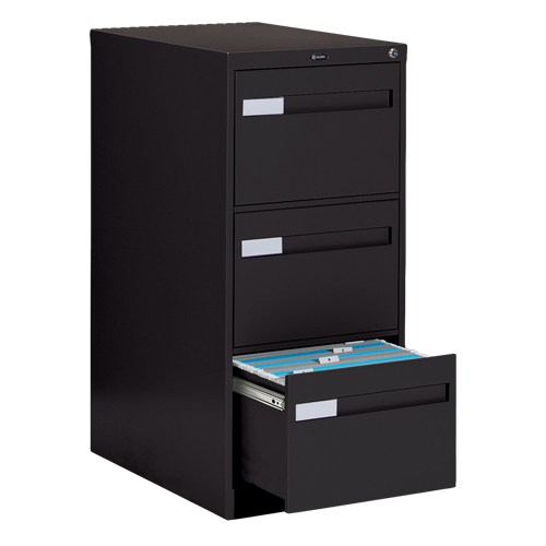 Vertical Filing Cabinet with Recessed Drawer Handles, 3 Drawers, 18.15" W x 26.56" D x 40" H, Black Canadian Safety Group Inc.