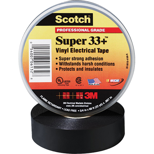 Rubans Super 33+ Scotch, 19 mm (3/4") x 20,1 m (66'), Noir, 7 mils Canadian Safety Group Inc.
