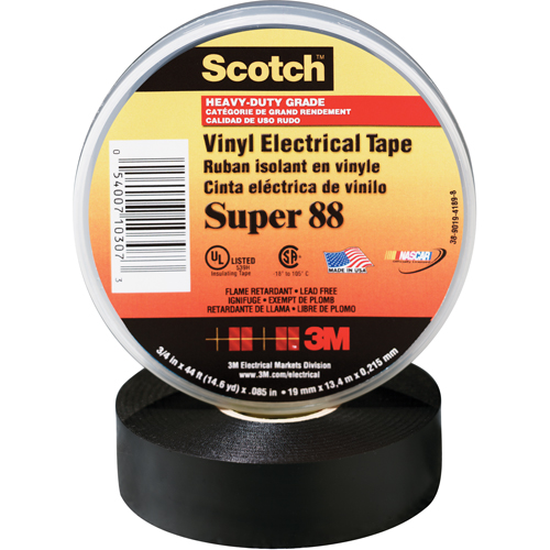 Scotch&reg; Super 88 Tape, 19 mm (3/4") x 20.1 m (66'), Black, 8.5 mils Canadian Safety Group Inc.
