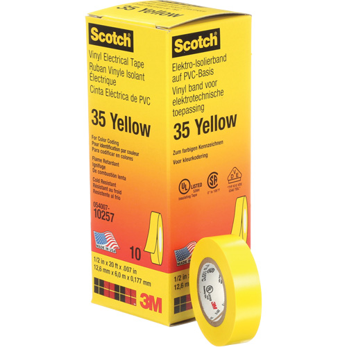 Scotch&reg; 35 Colour Coded Tape, 12.7 mm (1/2") x 6.1 m (20'), Yellow, 7 mils Canadian Safety Group Inc.