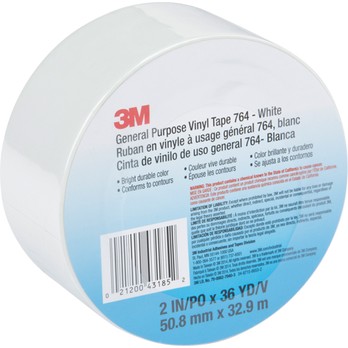 Ruban en vinyle &agrave; usage g&eacute;n&eacute;ral 764, 48 mm (2") la x 32,9 m (108') lo, Blanc Canadian Safety Group Inc.